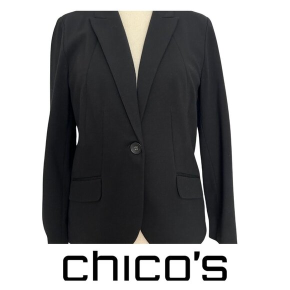 Chico’s Fully Lined Women’s Blazer/Jacket Size Medium 8/10 in Black - Picture 1 of 5